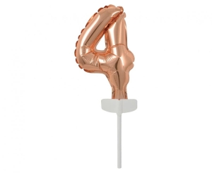 Balon foliowy 13 cm na patyczku "Cyfra 4" różowo-złota