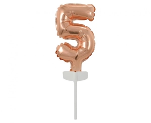 Balon foliowy 13 cm na patyczku "Cyfra 5" różowo-złota
