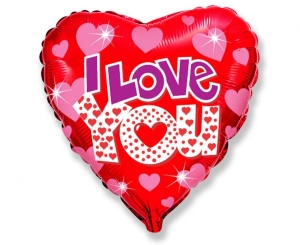 Balon foliowy 18 cali - I Love You + serduszka pakowany