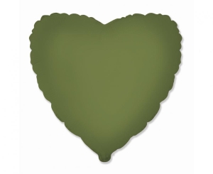 Balon foliowy 18 cali - Serce (matowe Olive Green) pakowany
