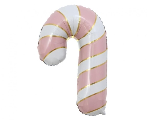 Balon foliowy Lizak świąteczny różowo-biały 38x61cm