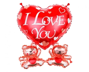 Balon foliowy Serce "I love you'' z misiami 43x48cm