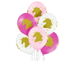 Balony Belbal 12 cali D11 złote jednorożce 6szt.