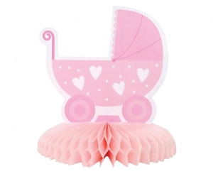 Dekoracja papierowa B&G na stół Baby Girl - wózek jasnoróżowa 16 cm