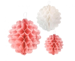 Rozeta dekoracyjna PB&C 3 kule różowy miks (15 cm 22 cm 29 cm)