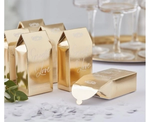 Konfetti w złotym biodegradowalnym pudełku Gold Wedding białe 7 g