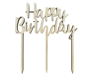 Dekoracja drewniana na tort Happy Birthday 13x14 cm