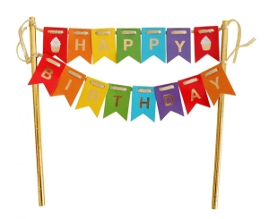 Dekoracja na tort Happy Birthday kolorowe flagi