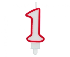 Świeczka cyferka "1" czerwony kontur 8 cm