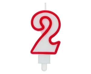 Świeczka cyferka "2" czerwony kontur 8 cm
