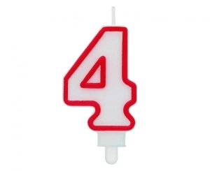 Świeczka cyferka "4" czerwony kontur 8 cm