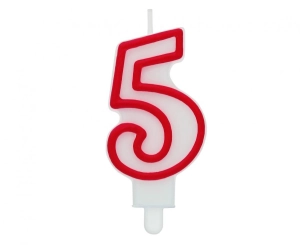 Świeczka cyferka "5" czerwony kontur 8 cm