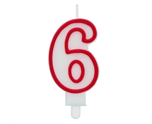 Świeczka cyferka "6" czerwony kontur 8 cm