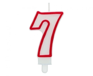 Świeczka cyferka "7" czerwony kontur 8 cm