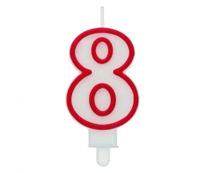 Świeczka cyferka "8" czerwony kontur 8 cm