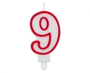 Świeczka cyferka "9" czerwony kontur 8 cm