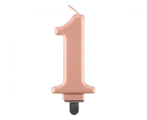 Świeczka cyferka 1 metalik różowo-złota 8 cm