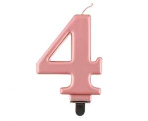 Świeczka cyferka 4 metalik różowo-złota 8 cm