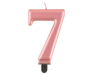 Świeczka cyferka 7 metalik różowo-złota 8 cm
