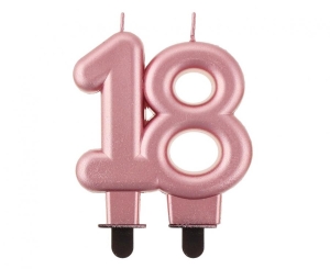 Świeczka cyferka 18 metalik różowo-złota 8 cm