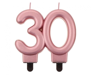Świeczka cyferka 30 metalik różowo-złota 8 cm