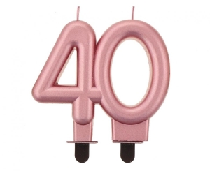 Świeczka cyferka 40 metalik różowo-złota 8 cm