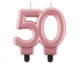 Świeczka cyferka 50 metalik różowo-złota 8 cm