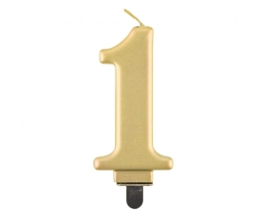 Świeczka cyferka 1 metalik złota 8 cm