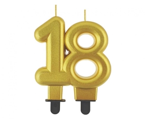 Świeczka cyferka 18 metalik złota 8 cm