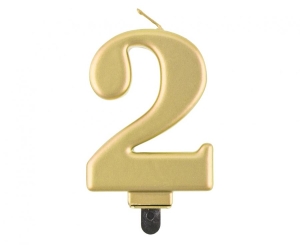 Świeczka cyferka 2 metalik złota 8 cm