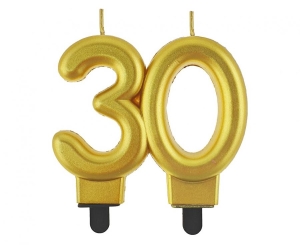 Świeczka cyferka 30 metalik złota 8 cm