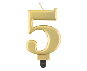 Świeczka cyferka 5 metalik złota 8 cm