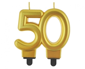 Świeczka cyferka 50 metalik złota 8 cm