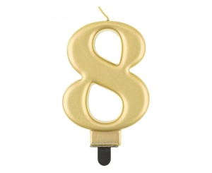 Świeczka cyferka 8 metalik złota 8 cm
