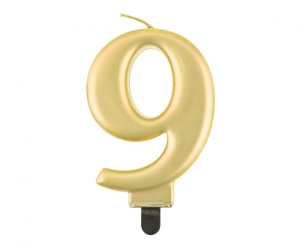 Świeczka cyferka 9 metalik złota 8 cm