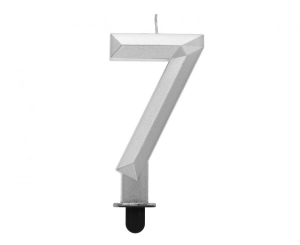 Świeczka cyferka 7 - Diament metalik srebrny 7.6 cm