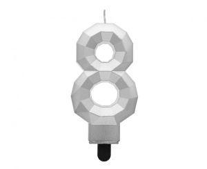 Świeczka cyferka 8 - Diament metalik srebrny 7.6 cm