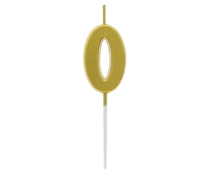 Świeczka piker cyferka 0 metaliczna złota 4x2.3 cm