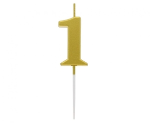 Świeczka piker cyferka 1 metaliczna złota 4x2.3 cm