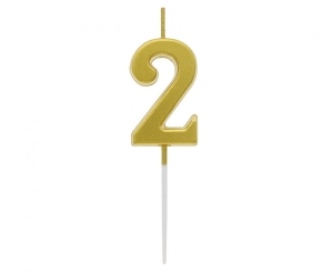 Świeczka piker cyferka 2 metaliczna złota 4x2.3 cm