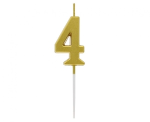 Świeczka piker cyferka 4 metaliczna złota 4x2.3 cm