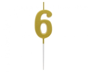Świeczka piker cyferka 6 metaliczna złota 4x2.3 cm