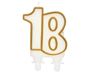 Świeczka cyferka "18" calizłoty kontur 8 cm