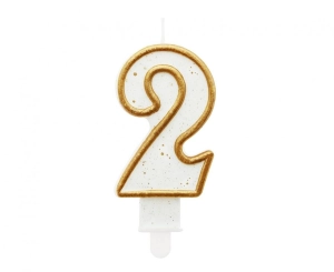 Świeczka cyferka "2" złoty kontur 8 cm