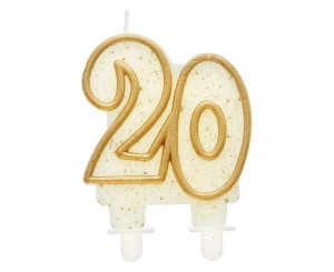 Świeczka cyferka "20" złoty kontur 8 cm