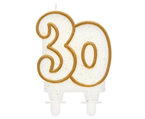 Świeczka cyferka "30" złoty kontur 8 cm