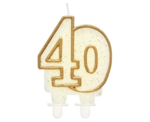 Świeczka cyferka "40" złoty kontur 8 cm