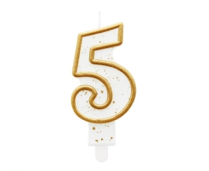 Świeczka cyferka "5" złoty kontur 8 cm