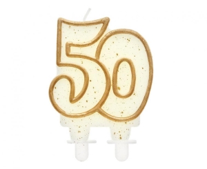 Świeczka cyferka "50" złoty kontur 8 cm