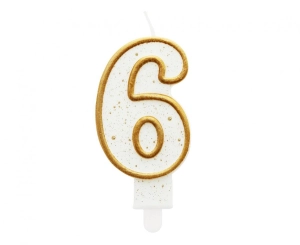 Świeczka cyferka "6" złoty kontur 8 cm